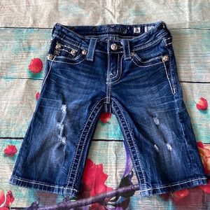 Miss Me Youth Bermuda Shorts Size 8 Embellished Distressed Blue Girl